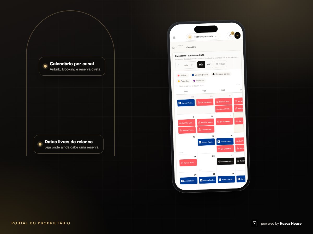 Calendário do portal em um celular, com reservas coloridas por canal