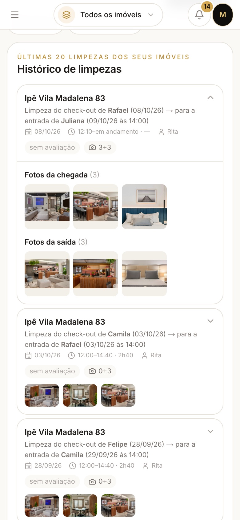 Limpeza: tela do portal no celular