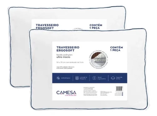 Kit 2 travesseiros Ergosoft Hotel ultra macio, 50 × 70 cm